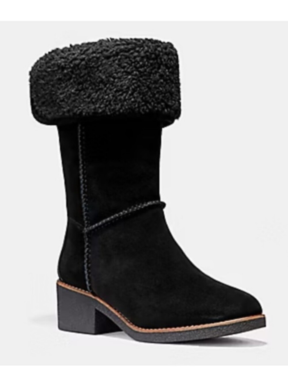 Coach Turnlock Shearling Black Suede Boots Size 7 Like New
